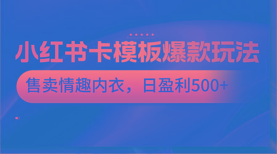 小红书卡模板爆款玩法，售卖情趣内衣，日盈利500+-创纪