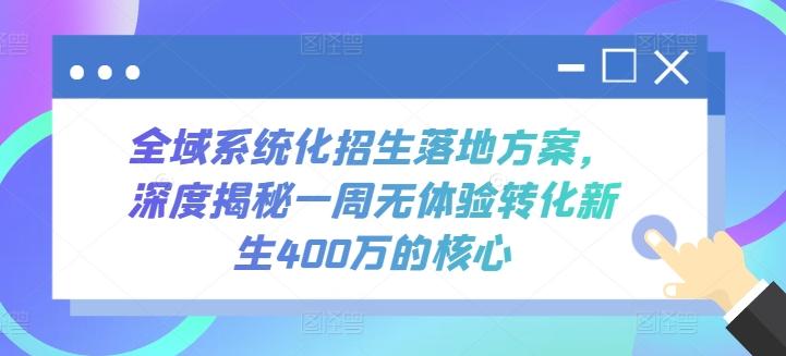 全域系统化招生落地方案，深度揭秘一周无体验转化新生400万的核心-创纪