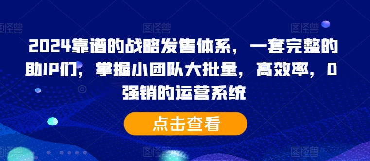 2024靠谱的战略发售体系，一套完整的助IP们，掌握小团队大批量，高效率，0 强销的运营系统-创纪