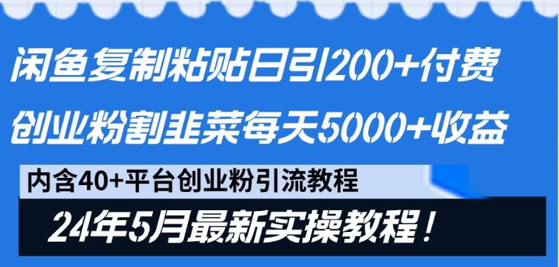 闲鱼复制粘贴日引200+付费创业粉，24年5月最新方法！割韭菜日稳定5000+收益-创纪