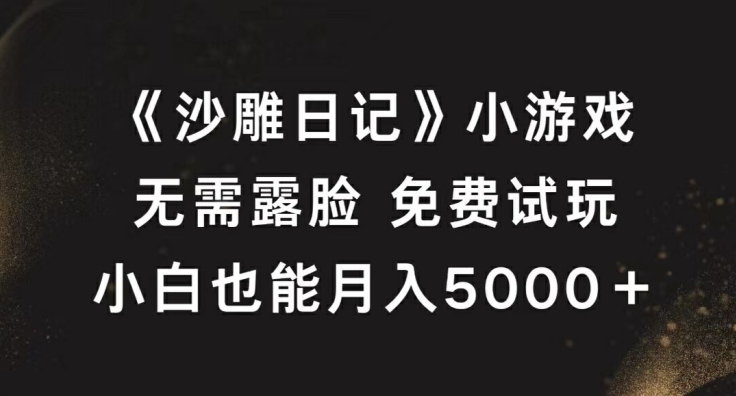 《沙雕日记》小游戏，无需露脸免费试玩，小白也能月入5000+【揭秘】-创纪