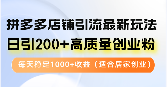 拼多多店铺引流最新玩法，日引200+高质量创业粉，每天稳定1000+收益(...-创纪