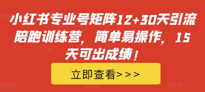 小红书专业号矩阵12+30天引流陪跑训练营，简单易操作，15天可出成绩!-创纪