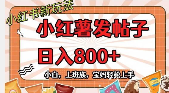 小红薯发日常帖子，日入800+小白专属项目可批量操作-创纪