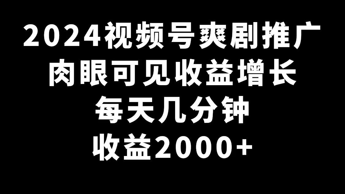 2024视频号爽剧推广，肉眼可见的收益增长，每天几分钟收益2000+-创纪