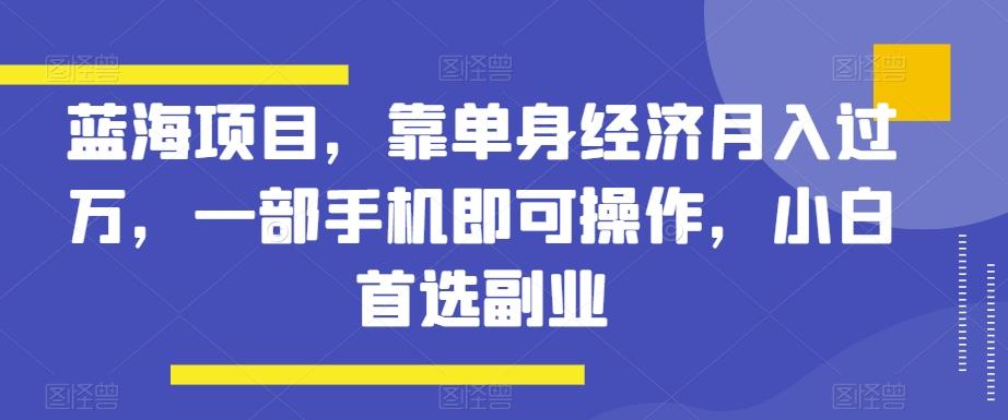 蓝海项目，靠单身经济月入过万，一部手机即可操作，小白首选副业【揭秘】-创纪