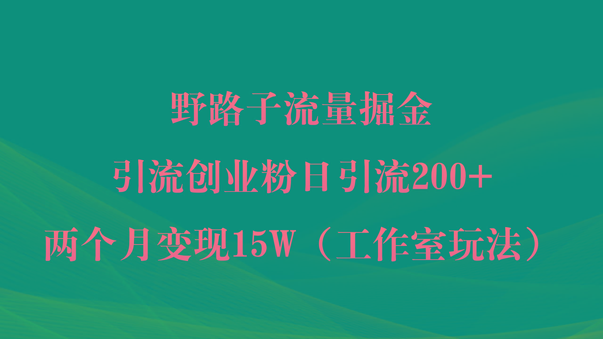 (9513期)野路子流量掘金，引流创业粉日引流200+，两个月变现15W(工作室玩法))-创纪