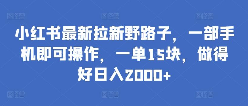 小红书最新拉新野路子，一部手机即可操作，一单15块，做得好日入2000+【揭秘】-创纪