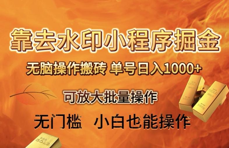 靠去水印小程序无脑操作搬砖，单号日入1000+保姆级教程可放大批量操作【揭秘】-创纪