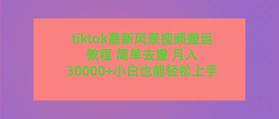 (9804期)tiktok最新风景视频搬运教程 简单去重 月入30000+附全套工具-创纪