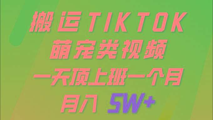 (9931期)一键搬运TIKTOK萌宠类视频 一部手机即可操作 所有平台均可发布 轻松月入5W+-创纪
