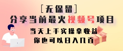 无保留分享当前最火视频号项目,当天上手实操拿收益,你也可以日入几百-创纪
