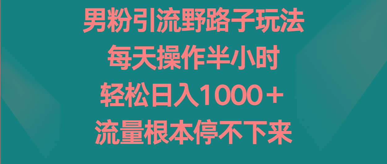 男粉引流野路子玩法，每天操作半小时轻松日入1000＋，流量根本停不下来-创纪