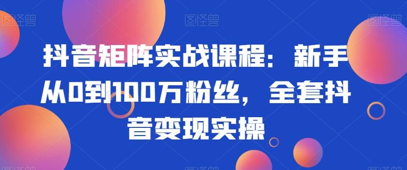 抖音矩阵实战课程：新手从0到100万粉丝，全套抖音变现实操-创纪