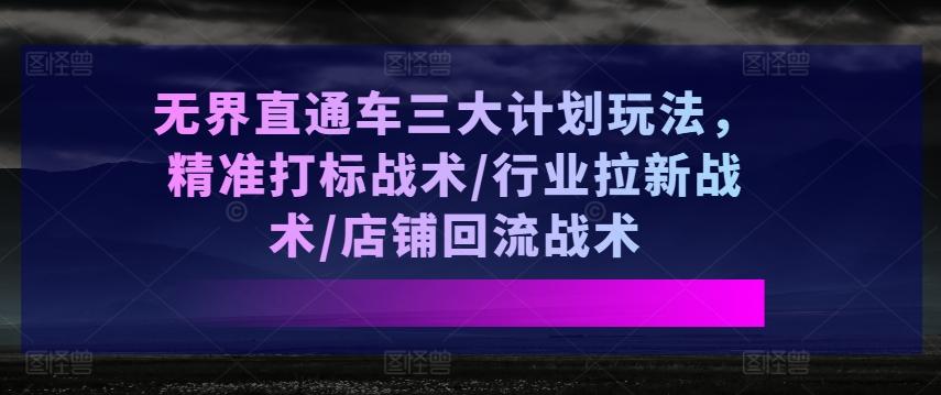 无界直通车三大计划玩法，精准打标战术/行业拉新战术/店铺回流战术-创纪