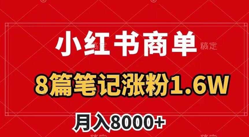 小红书商单最新玩法，8篇笔记涨粉1.6w，作品制作简单，月入8000+【揭秘】-创纪