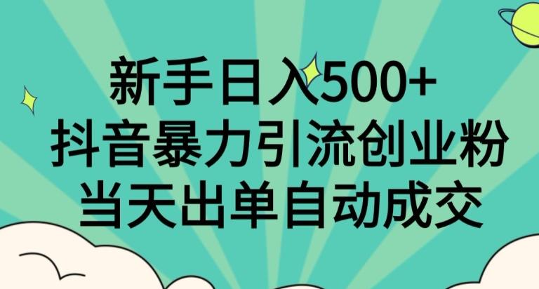 新手日入500+，抖音暴力引流创业粉，当天出单自动成交-创纪