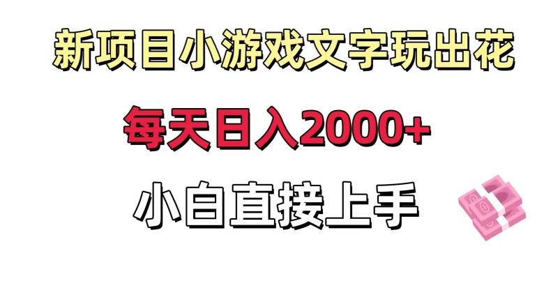 新项目小游戏文字玩出花日入2000+，每天只需一小时，小白直接上手【揭秘】-创纪