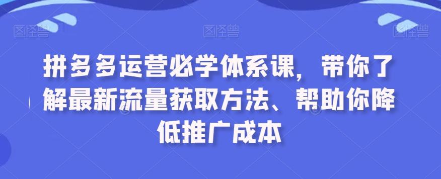拼多多运营必学体系课，带你了解最新流量获取方法、帮助你降低推广成本-创纪