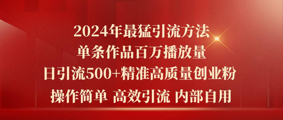 2024年最猛暴力引流方法，单条作品百万播放 单日引流500+高质量精准创业粉-创纪