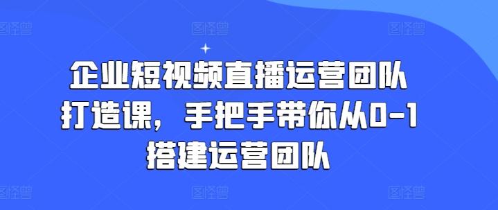 企业短视频直播运营团队打造课，手把手带你从0-1搭建运营团队-创纪