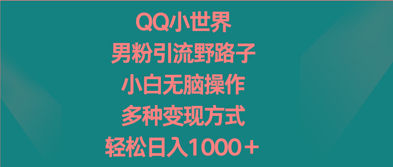 QQ小世界男粉引流野路子,小白无脑操作,多种变现方式轻松日入1000+-创纪