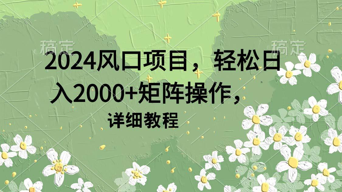 (9652期)2024风口项目，轻松日入2000+矩阵操作，详细教程-创纪