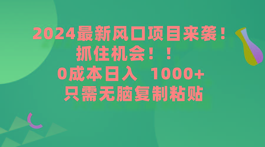 (9899期)2024最新风口项目来袭，抓住机会，0成本一部手机日入1000+，只需无脑复…-创纪