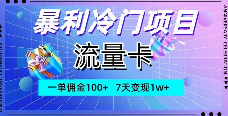 暴利冷门项目，流量卡，一单佣金100+，7天变现1w+-创纪