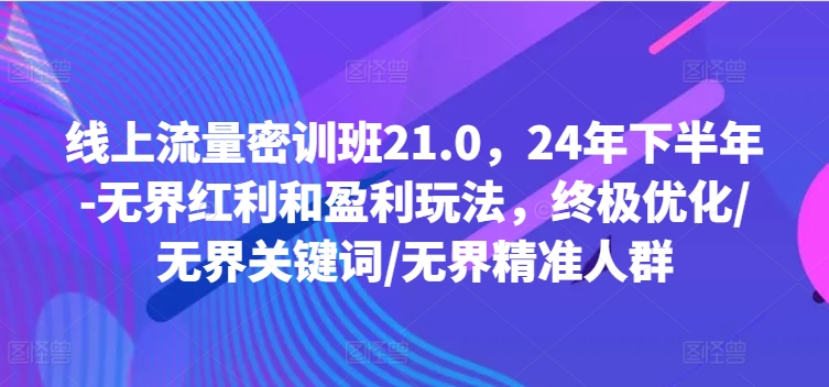 线上流量密训班21.0，24年下半年-无界红利和盈利玩法，终极优化/无界关键词/无界精准人群-创纪