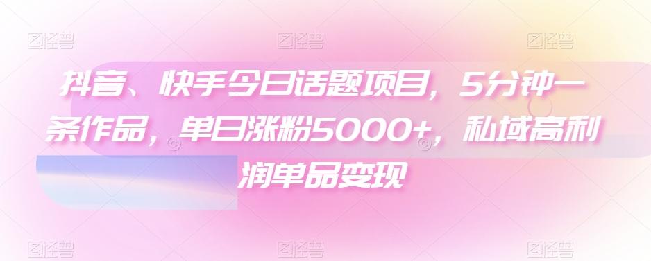 抖音、快手今日话题项目，5分钟一条作品，单日涨粉5000+，私域高利润单品变现-创纪