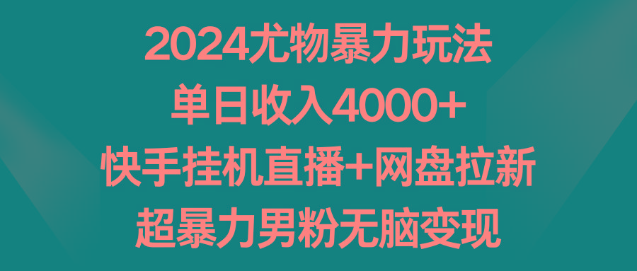 2024尤物暴力玩法 单日收入4000+快手挂机直播+网盘拉新 超暴力男粉无脑变现-创纪