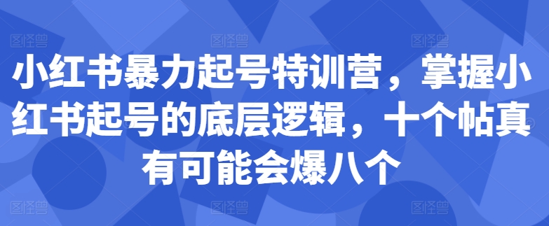 小红书暴力起号特训营，掌握小红书起号的底层逻辑，十个帖真有可能会爆八个-创纪