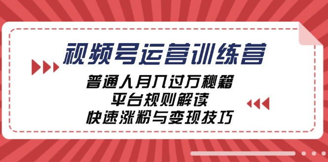 视频号运营训练营：普通人月入过万秘籍，平台规则解读，快速涨粉与变现-创纪