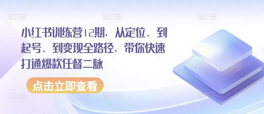 小红书训练营12期，从定位、到起号、到变现全路径，带你快速打通爆款任督二脉-创纪