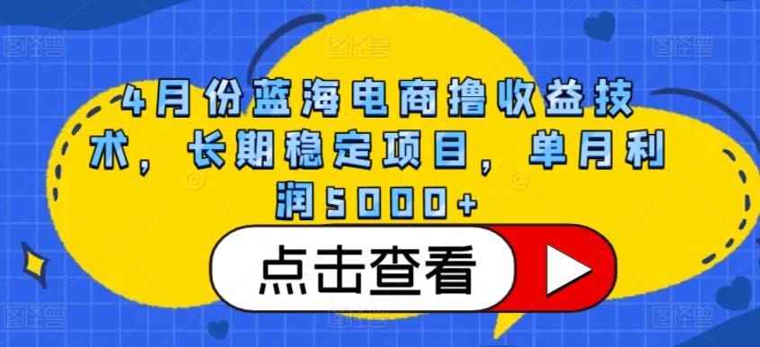 4月份蓝海电商撸收益技术，长期稳定项目，单月利润5000+【揭秘】-创纪