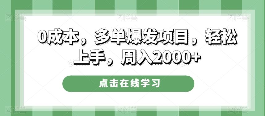 0成本，多单爆发项目，轻松上手，周入2000+-创纪