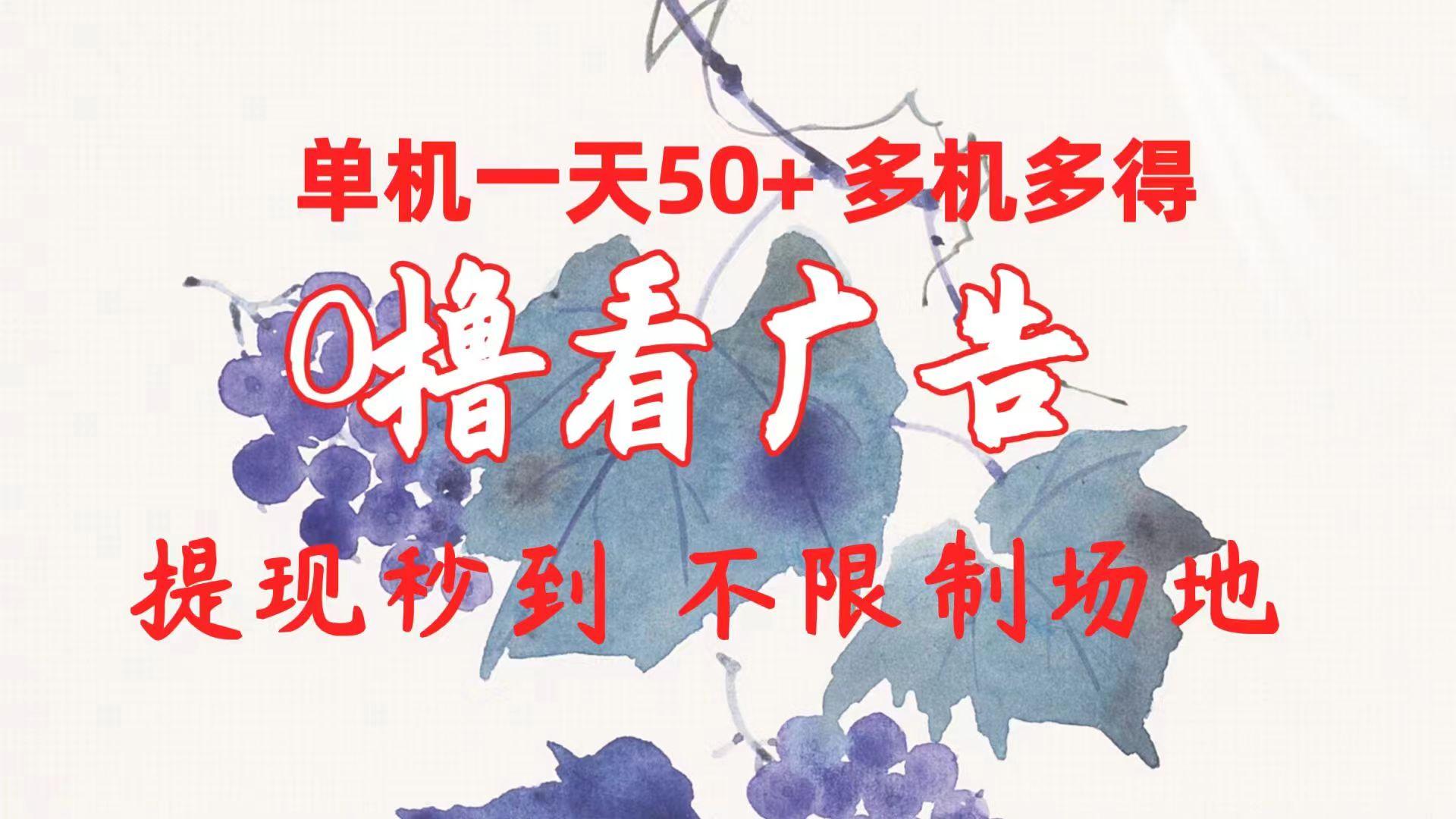 0撸看广告 单机一天50+多机多得 提现秒到 不限制场地操作-创纪