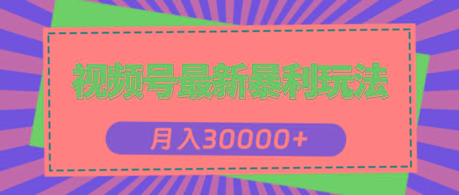 视频号最新暴利玩法，轻松月入30000+-创纪