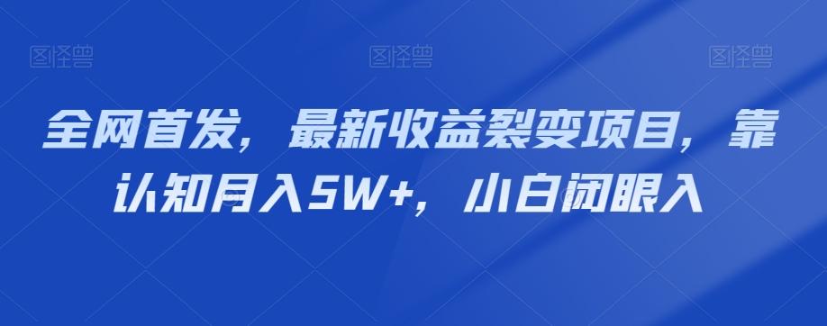 全网首发，最新收益裂变项目，靠认知月入5W+，小白闭眼入-创纪