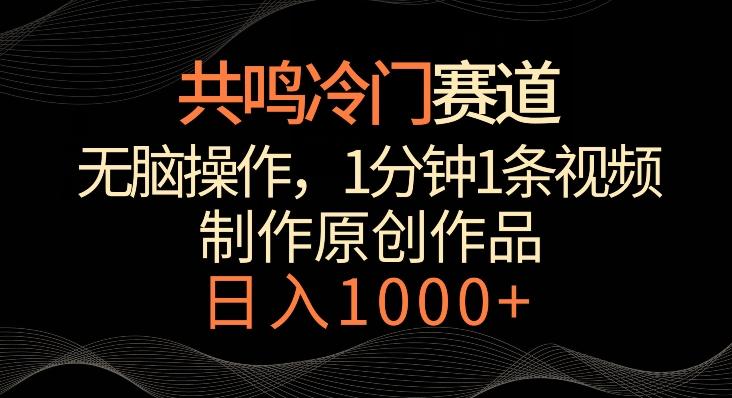 共鸣冷门赛道，无脑操作，一分钟一条视频，日入1000+【揭秘】-创纪