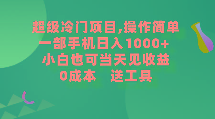 (9291期)超级冷门项目,操作简单，一部手机轻松日入1000+，小白也可当天看见收益-创纪
