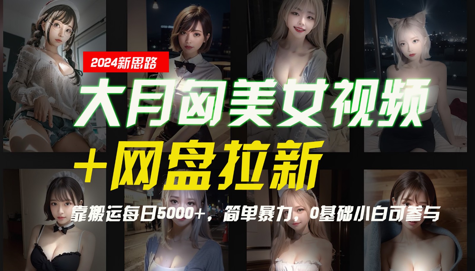 【新思路】大月匈美女视频+网盘拉新，靠搬运每日5000+，简单暴力，0基础小白可参与-创纪